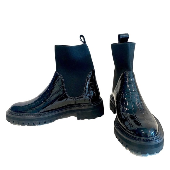 NWT -Loeffler Randall Bridget Chelsea Combat Boots Black Patent Leather Size 5.5 - Picture 10 of 15